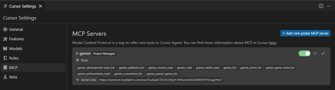 Cursor MCP Settings